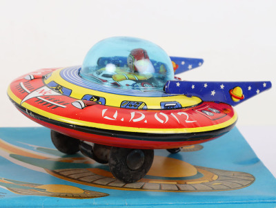 Boxed Ne-Kur friction driven tinplate flying saucer, Turkey circa 1970 - 4