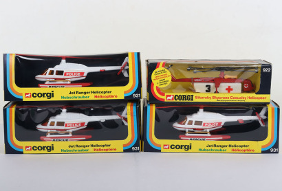 Three Corgi 931 Jet Ranger Police Rescue Helicopters