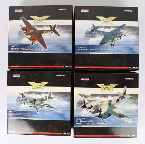 Four Corgi Aviation Archive DH Mosquito Aircraft 1:72nd Scale Models