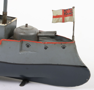 Bing tinplate clockwork twin-funnel Gunboat, German 1902-06 - 2