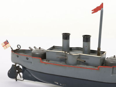 Bing tinplate clockwork twin-funnel Gunboat, German 1902-06 - 3