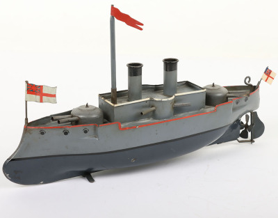 Bing tinplate clockwork twin-funnel Gunboat, German 1902-06 - 5