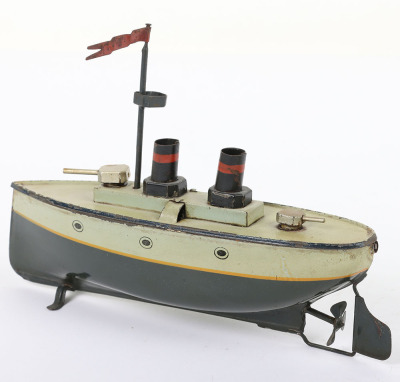 Carette tinplate two-funnel Gunboat, German circa 1910 - 2