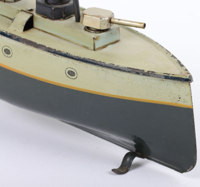 Carette tinplate two-funnel Gunboat, German circa 1910 - 5