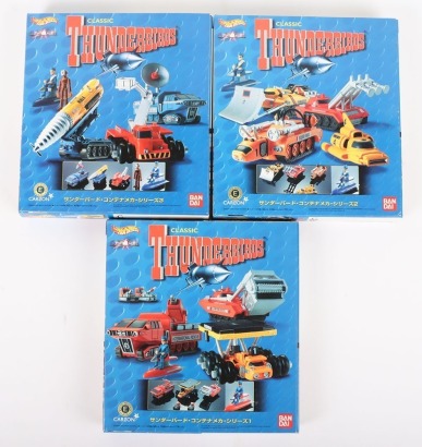 Three Bandai Hotwheels Japan Classic Thunderbirds Diecast Sets