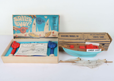 A boxed Bowman Jenkins Sailing Model of Sir Alec Rose&rsquo;s Ketch &lsquo;Lively Lady&rsquo; and a Sailor buoy game, 1970s