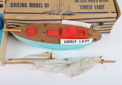 A boxed Bowman Jenkins Sailing Model of Sir Alec Rose&rsquo;s Ketch &lsquo;Lively Lady&rsquo; and a Sailor buoy game, 1970s - 2