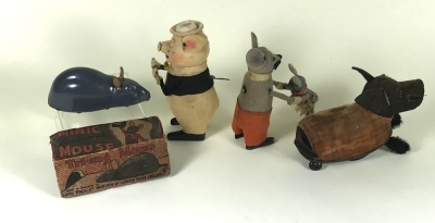 Four wind-up toys including Schuco flute playing Little Pig - 2