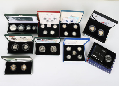 A selection of Royal Mint silver proof cased coins