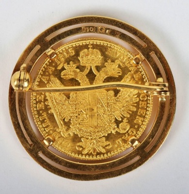 A gold Ducat 1915 (restrike), in 18ct gold mount - 2