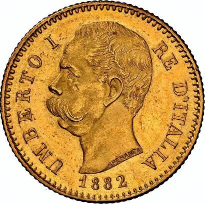 NGC MS 64 Ð Italy Ð Umberto I, 20 Lira, 1882