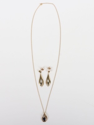 A 9ct and sapphire and diamond chain and earring set - 2