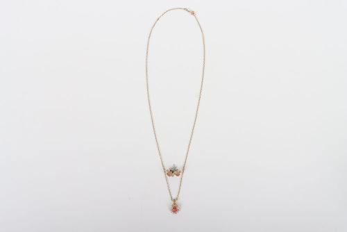 A 9ct diamond and coral earring and pendant chain set