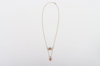 A 9ct diamond and coral earring and pendant chain set