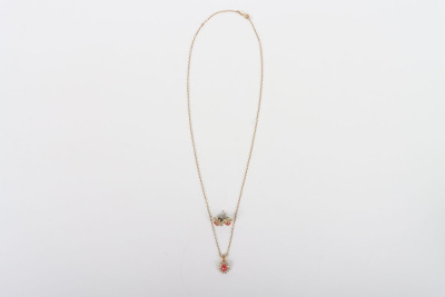 A 9ct diamond and coral earring and pendant chain set