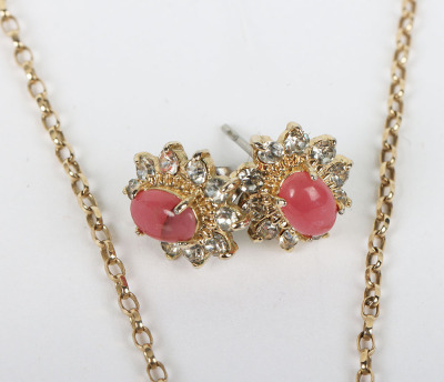 A 9ct diamond and coral earring and pendant chain set - 4