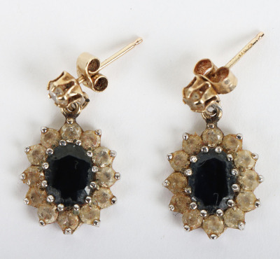 A pair of 9ct gold sapphire and diamond earrings