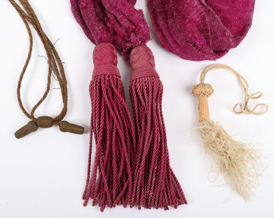 US CIVIL WAR UNION OFFICERS MAROONE SASH, CANTEEN STRAP, OFF. GOLD BULLION HAT CORD, ETC - 2