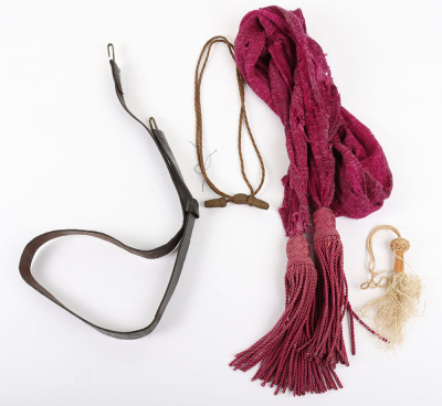 US CIVIL WAR UNION OFFICERS MAROONE SASH, CANTEEN STRAP, OFF. GOLD BULLION HAT CORD, ETC - 3