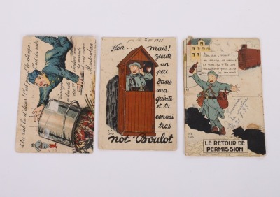 17 WWI &ndash; WWII FRENCH COLOR COMICAL-PATRIOTIC POSTCARDS - 4