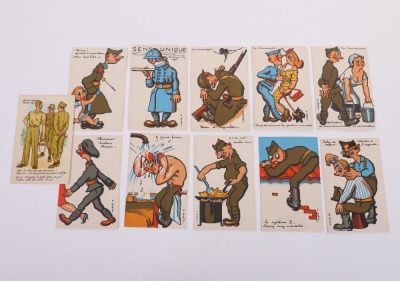 17 WWI &ndash; WWII FRENCH COLOR COMICAL-PATRIOTIC POSTCARDS - 6
