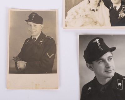 4 HEER PHOTO POSTCARDS & ALL ARE WEARING A BLACK PANZER WRAPPER - 4