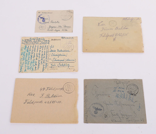 LOT OF 3 WAFFEN-SS FELDPOST LETTERS W/ ENVELOPES & 2 WAFFEN-SS FIELD POST CARDS