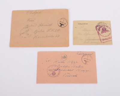 LOT OF 3 WAFFEN-SS FELDPOST LETTERS W/ ENVELOPES & A WAFFEN-SS FIELD POST CARD - 2