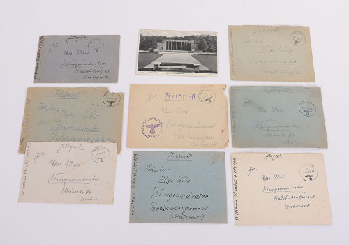 LOT OF 8 WAFFEN-SS FELDPOST LETTERS W/ ENVELOPES & A WAFFEN-SS POSTCARD