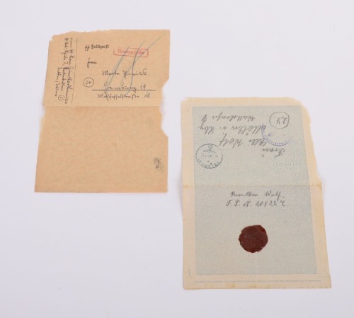 A FIELD POST LETTER FROM ERWIN WOLF TO HIS WIFE, HE HAD A SPECIAL RANK , AN SS-REVIEROBERWACHTMEISTER / OBERSCHARFUHRER, HE HUNTED DOWN PARTISANS ETC
