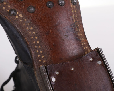 WW2 GERMAN WEHRMACHT LOW QUARTER COMBAT BOOTS, BLACK LEATHER W/ HOBNAILS - 7