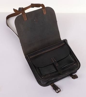 WW2 GERMAN WEHRMACHT PIONEERS BLACK ERSATZ LEATHER TOOL KIT POUCH W/ SHOULDER STRAP - 3