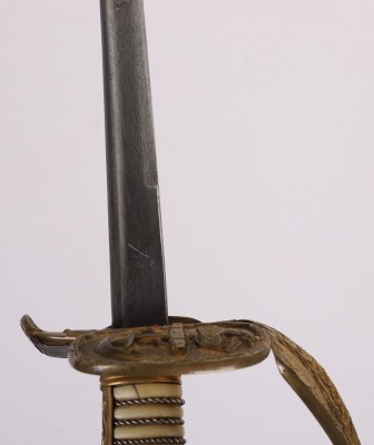 IMPERIAL GERMAN NAVAL OFFICERS SWORD WITH PRESENATION AND DAMASCUS BLADE - 13