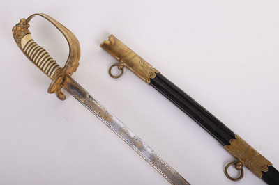 IMPERIAL GERMAN NAVAL OFFICERS GILT AND DAMASCUS SWORD - 2