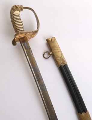 IMPERIAL GERMAN NAVAL OFFICERS GILT AND DAMASCUS SWORD - 6