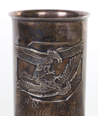 WW2 GERMAN LUFTWAFFE HONOUR GOBLET (EHRENPOKAL) AWARDED TO OBERLEUTNANT JOHANNES BERGFLETH WHO WAS KILLED IN ACTION MAY 27TH 1942, WHEN HIS Bf-110 FIGHTER BOMBER WAS SHOT DOWN BY ANTI-AIRCRAFT FIRE OVER TOBRUK, NORTH AFRICA - 2