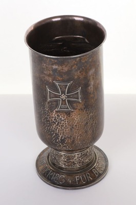 WW2 GERMAN LUFTWAFFE HONOUR GOBLET (EHRENPOKAL) AWARDED TO OBERLEUTNANT JOHANNES BERGFLETH WHO WAS KILLED IN ACTION MAY 27TH 1942, WHEN HIS Bf-110 FIGHTER BOMBER WAS SHOT DOWN BY ANTI-AIRCRAFT FIRE OVER TOBRUK, NORTH AFRICA - 3