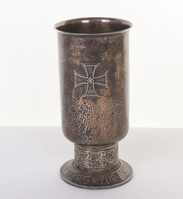 WW2 GERMAN LUFTWAFFE HONOUR GOBLET (EHRENPOKAL) AWARDED TO OBERLEUTNANT JOHANNES BERGFLETH WHO WAS KILLED IN ACTION MAY 27TH 1942, WHEN HIS Bf-110 FIGHTER BOMBER WAS SHOT DOWN BY ANTI-AIRCRAFT FIRE OVER TOBRUK, NORTH AFRICA - 4