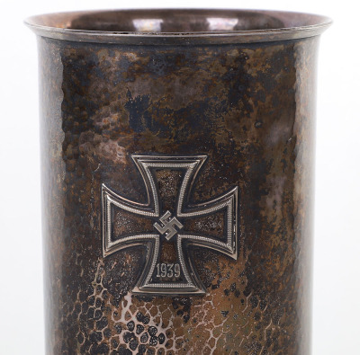 WW2 GERMAN LUFTWAFFE HONOUR GOBLET (EHRENPOKAL) AWARDED TO OBERLEUTNANT JOHANNES BERGFLETH WHO WAS KILLED IN ACTION MAY 27TH 1942, WHEN HIS Bf-110 FIGHTER BOMBER WAS SHOT DOWN BY ANTI-AIRCRAFT FIRE OVER TOBRUK, NORTH AFRICA - 5