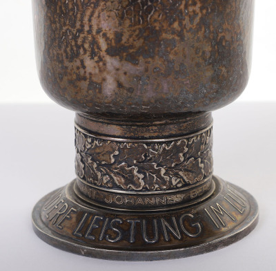 WW2 GERMAN LUFTWAFFE HONOUR GOBLET (EHRENPOKAL) AWARDED TO OBERLEUTNANT JOHANNES BERGFLETH WHO WAS KILLED IN ACTION MAY 27TH 1942, WHEN HIS Bf-110 FIGHTER BOMBER WAS SHOT DOWN BY ANTI-AIRCRAFT FIRE OVER TOBRUK, NORTH AFRICA - 7