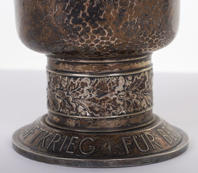 WW2 GERMAN LUFTWAFFE HONOUR GOBLET (EHRENPOKAL) AWARDED TO OBERLEUTNANT JOHANNES BERGFLETH WHO WAS KILLED IN ACTION MAY 27TH 1942, WHEN HIS Bf-110 FIGHTER BOMBER WAS SHOT DOWN BY ANTI-AIRCRAFT FIRE OVER TOBRUK, NORTH AFRICA - 9