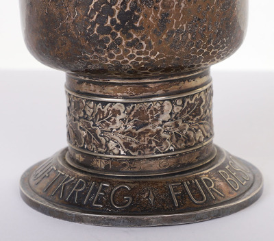 WW2 GERMAN LUFTWAFFE HONOUR GOBLET (EHRENPOKAL) AWARDED TO OBERLEUTNANT JOHANNES BERGFLETH WHO WAS KILLED IN ACTION MAY 27TH 1942, WHEN HIS Bf-110 FIGHTER BOMBER WAS SHOT DOWN BY ANTI-AIRCRAFT FIRE OVER TOBRUK, NORTH AFRICA - 10