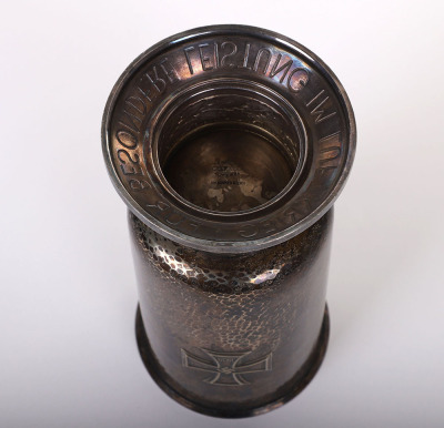 WW2 GERMAN LUFTWAFFE HONOUR GOBLET (EHRENPOKAL) AWARDED TO OBERLEUTNANT JOHANNES BERGFLETH WHO WAS KILLED IN ACTION MAY 27TH 1942, WHEN HIS Bf-110 FIGHTER BOMBER WAS SHOT DOWN BY ANTI-AIRCRAFT FIRE OVER TOBRUK, NORTH AFRICA - 11