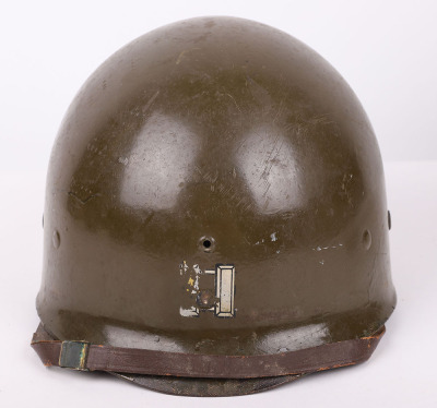 WW2 AMERICAN M1 STEEL COMBAT HELMET WITH ORIGINAL PAINTED DIVISIONAL INSIGNIA OF THE 45TH (THUNDERBIRD) INFANTRY DIVISION - 12