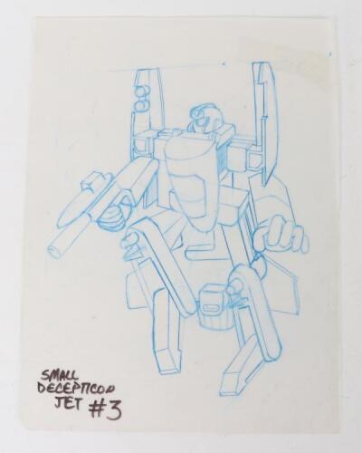 Original Hasbro Transformers 1990&rsquo;s Small Deception Jet #3 original designers&rsquo; blue pencil coloured drawing