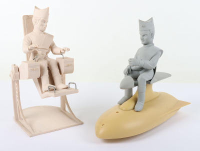 Two resin pre-production models of Thunderbirds Virgil on Hover Bike and Alan Tracy in his space ship seat, 1990s