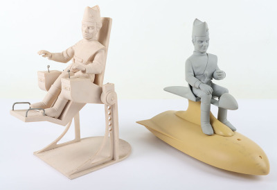 Two resin pre-production models of Thunderbirds Virgil on Hover Bike and Alan Tracy in his space ship seat, 1990s - 2