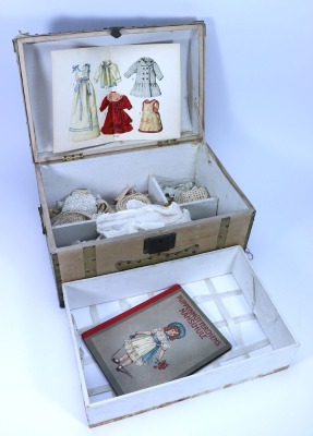 A late 19th century wooden linen and leather cover Dolls trunk, - 2