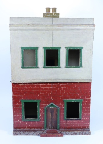 An early 20th century painted wooden box back Dolls House,