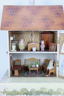 A D.H Wagner & Son painted wooden dolls house with contents, German 1920s-30s, - 2